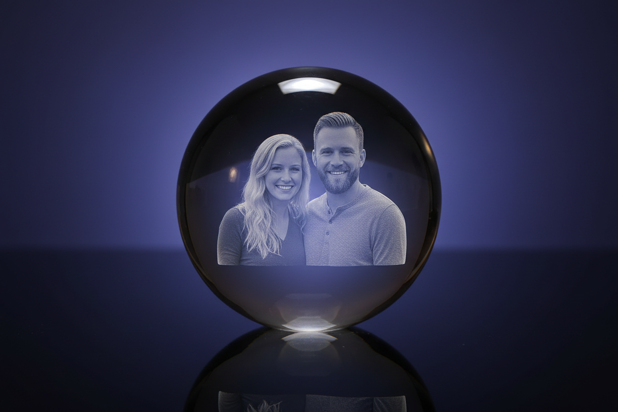 Crystal Photo Ball with studio lighting