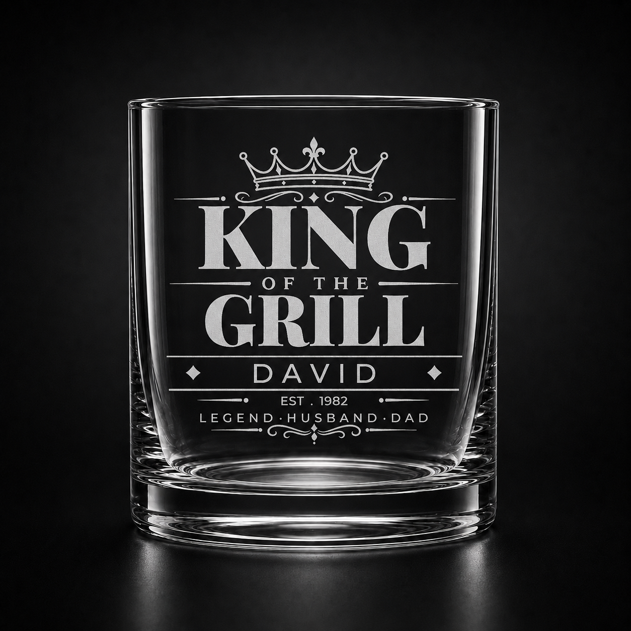 Personalised King of the Grill engraved glass with custom name