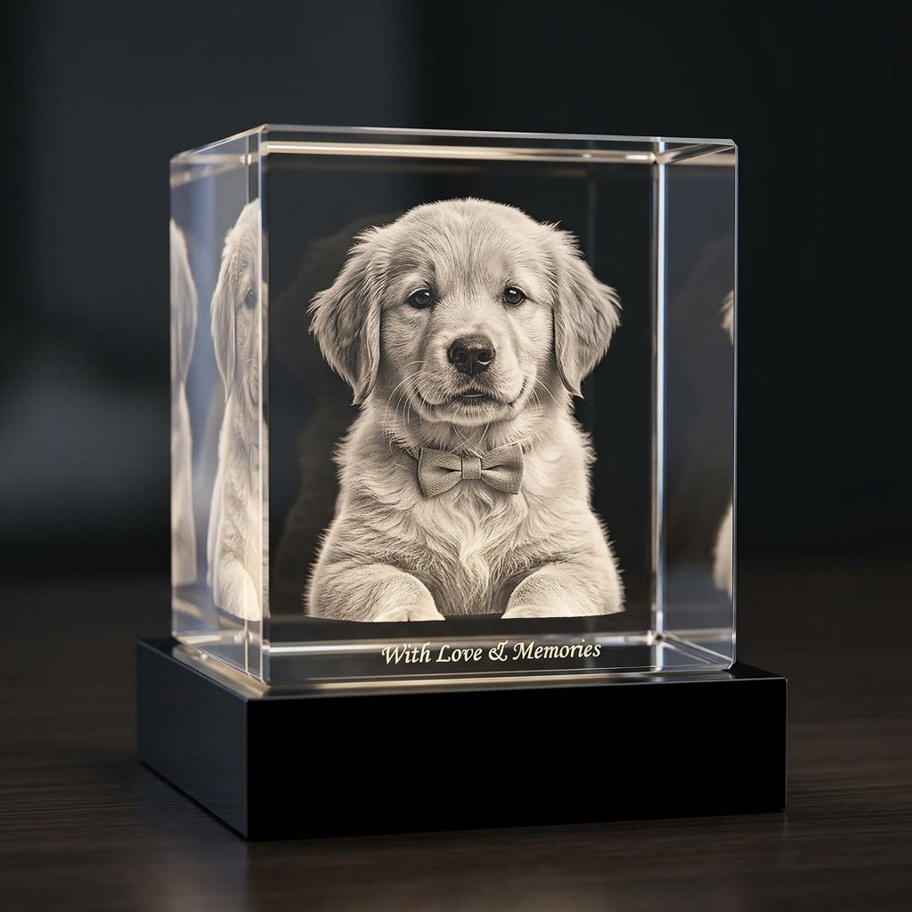 Crystal Photo Cube – Personalised Engraved Photo Block 50mm