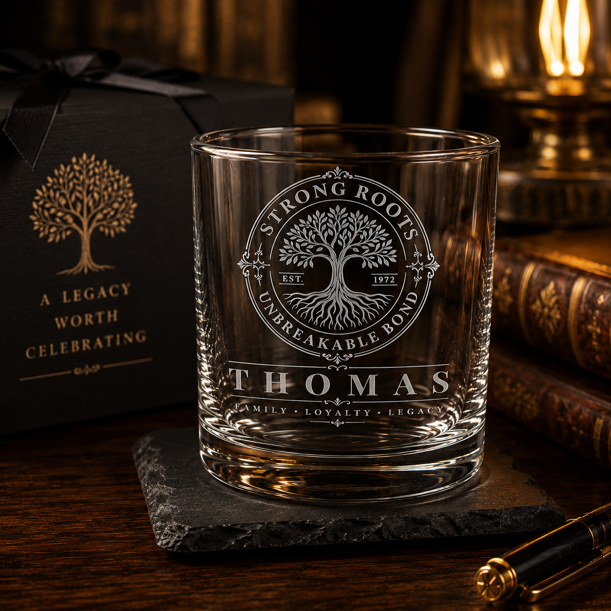 Personalised family tree engraved glass gift image